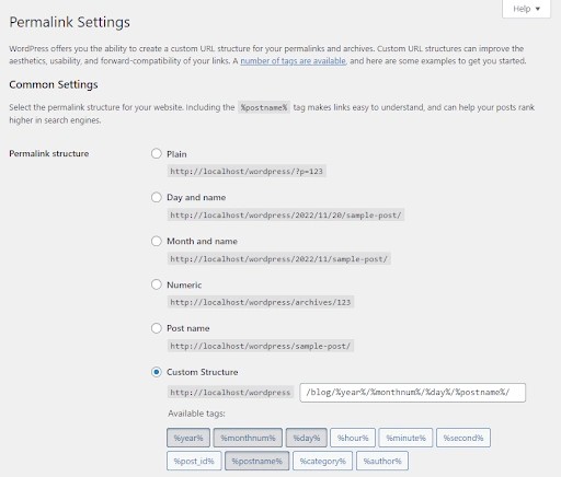 permanent link settings